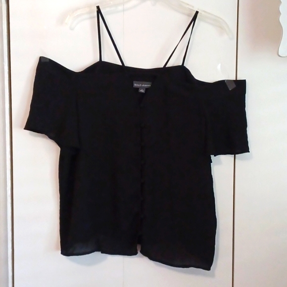 Bold Elements, black off the shoulder, spaghetti strap button down blouse. Sz. L - Picture 5 of 9